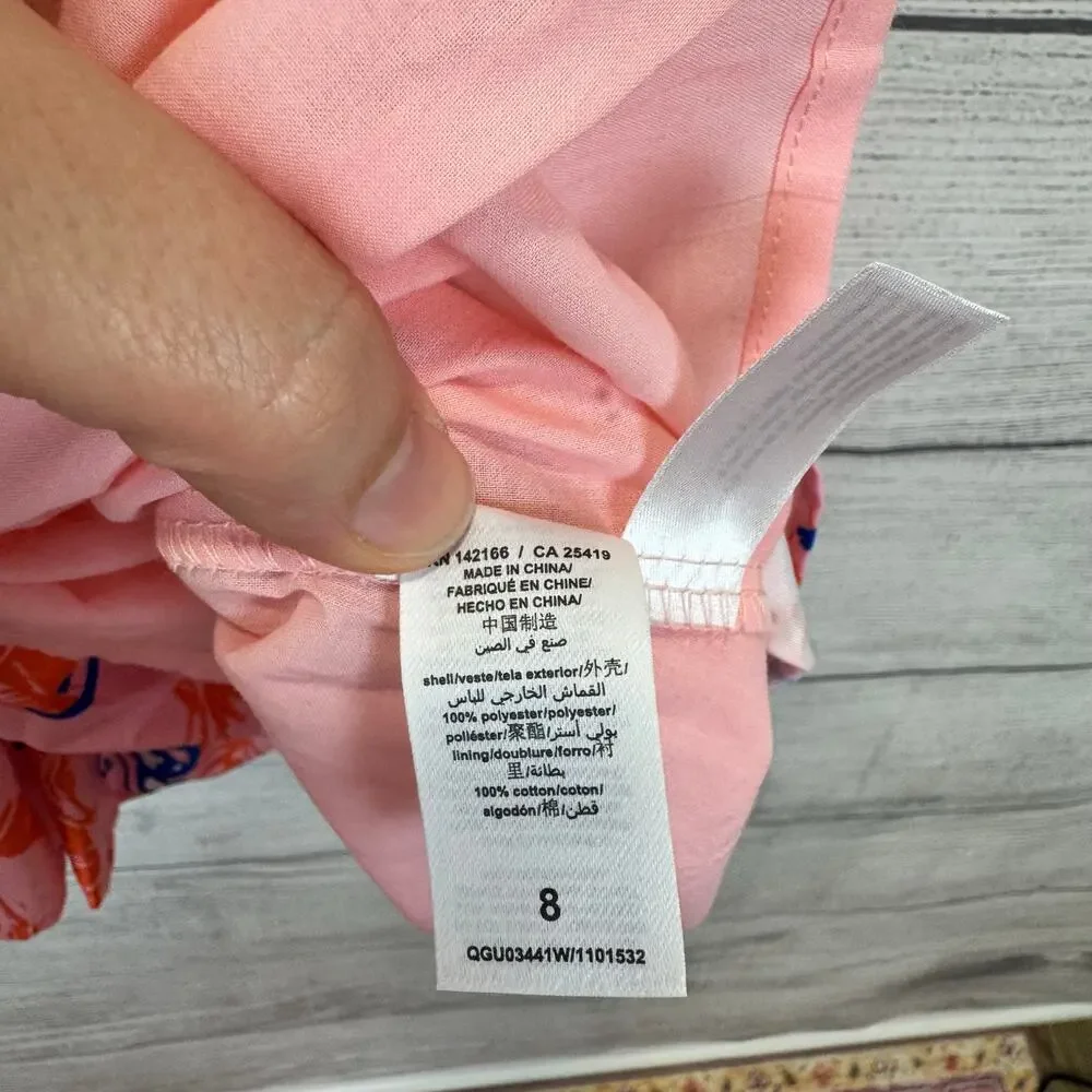 Peek Girl's Pink & Orange Monkey Printed Sleeveless Tiered Summer Dress Size 8